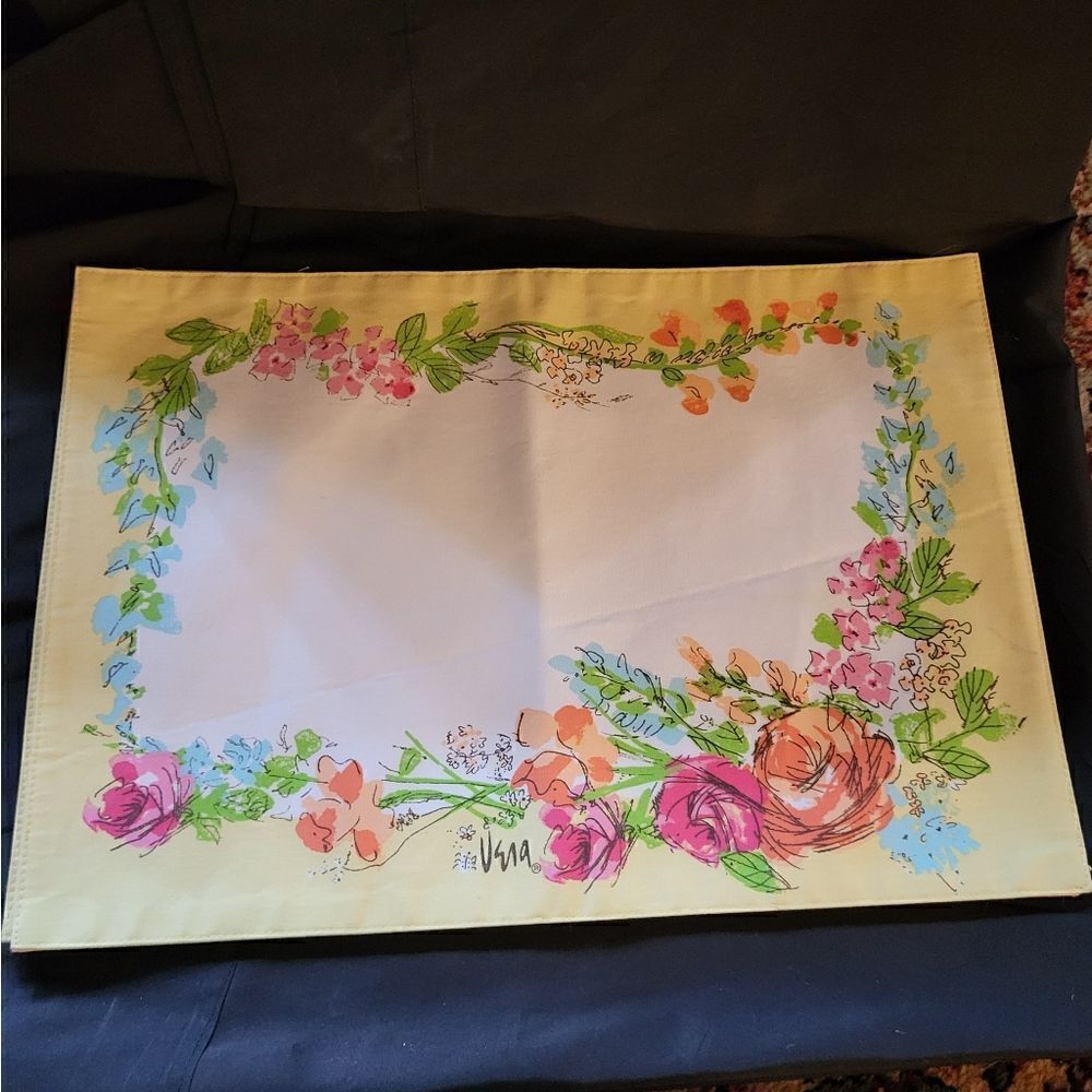 Vintage Pristine '70'S Set Of 2 Vera Neumann Placemats Yellow Flora 17" x 13"